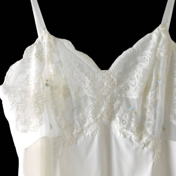 70s White Embroidered Bridal Slip Dress M - Picture 3 of 12